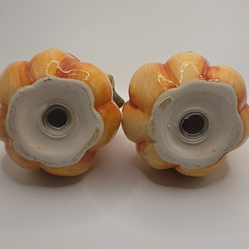 Ceramic Pumpkin Salt & Pepper Shakers Orange Yellow Thanksgiving Fall - Picture 2 of 9